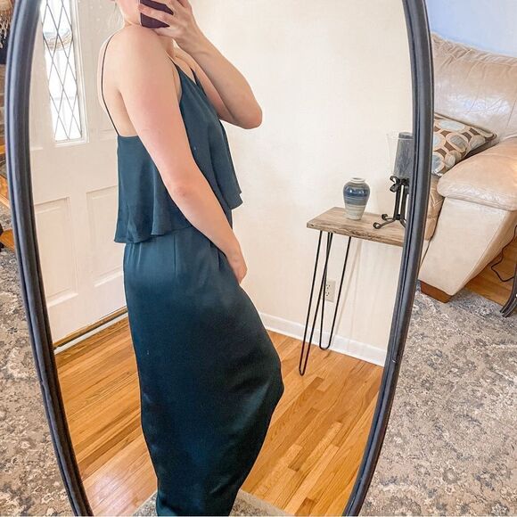 Shona Joy Draped Cocktail Frill Dress Emerald 8 - Picture 3 of 7